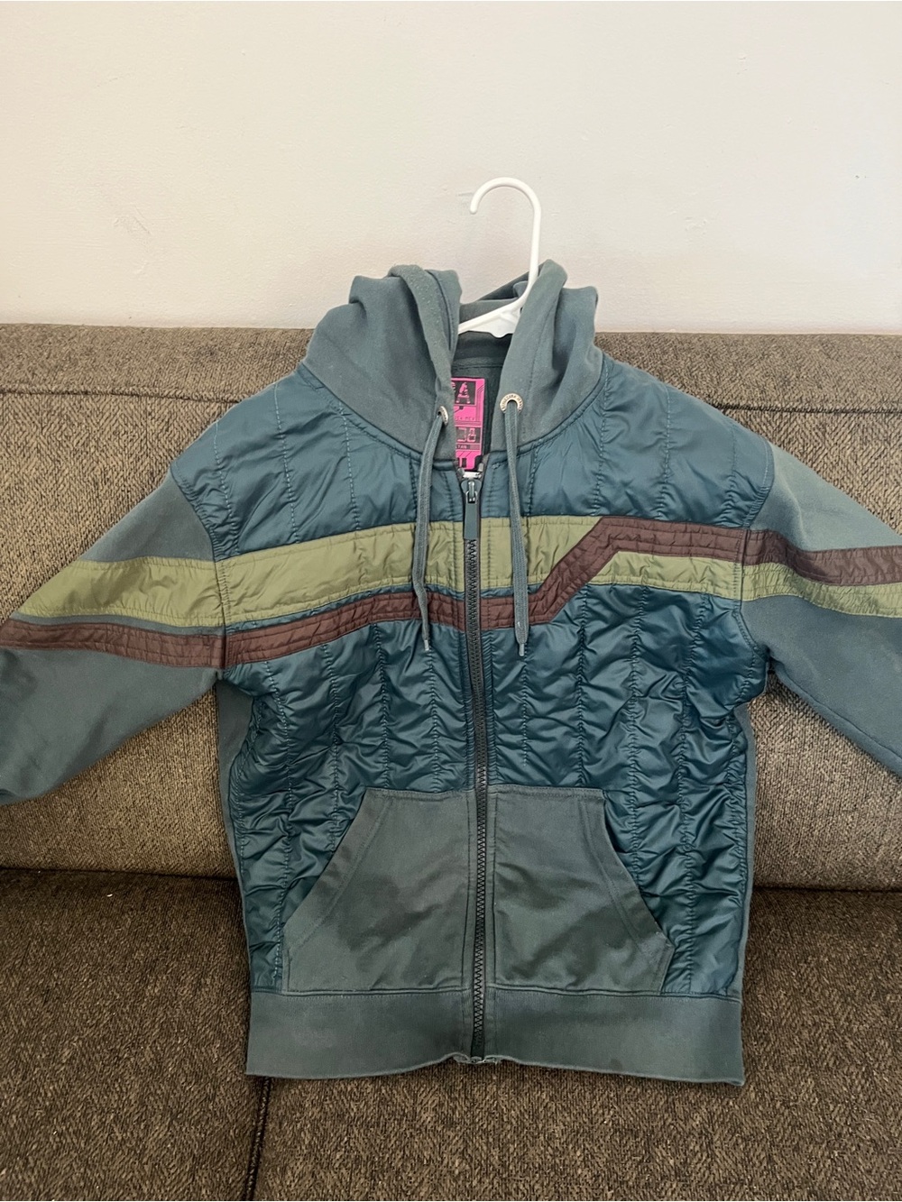 Zara Hooded Jacket in Olive Green with Brown & Dark Gray Accents